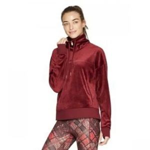 C9 Champion maroon velour athletic pull over rose gold zipper thumb XS